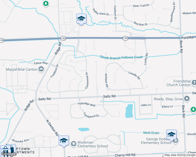 map of restaurants, bars, coffee shops, grocery stores, and more near 48956 Saltz Road in Canton