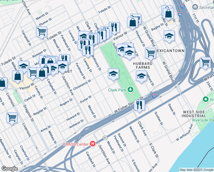 map of restaurants, bars, coffee shops, grocery stores, and more near 4410 Porter Street in Detroit
