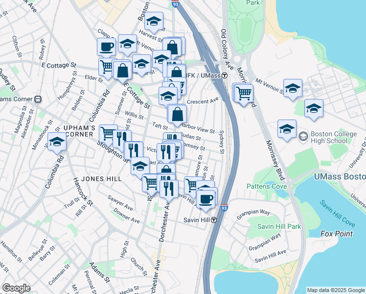 map of restaurants, bars, coffee shops, grocery stores, and more near in Boston