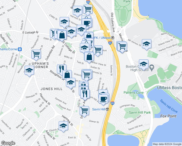 map of restaurants, bars, coffee shops, grocery stores, and more near in Boston