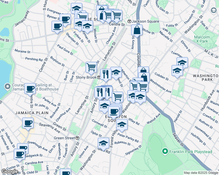 map of restaurants, bars, coffee shops, grocery stores, and more near 145 Boylston Street in Boston
