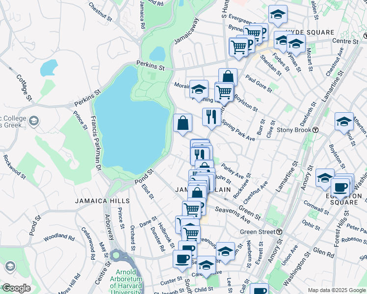 map of restaurants, bars, coffee shops, grocery stores, and more near 478 Jamaicaway in Boston
