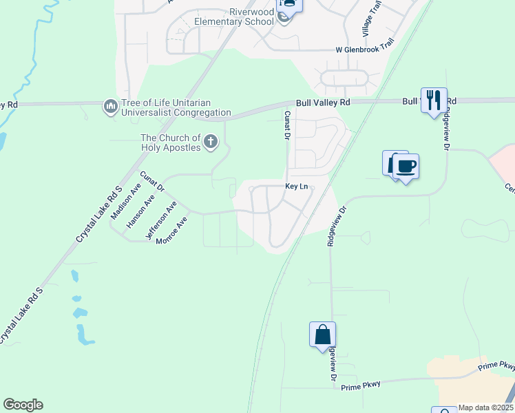 map of restaurants, bars, coffee shops, grocery stores, and more near 809 Ross Lane in McHenry