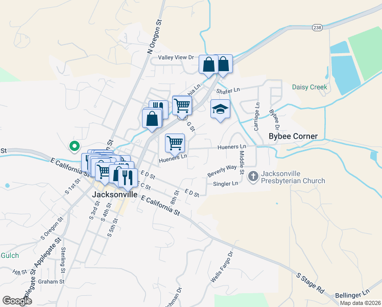 map of restaurants, bars, coffee shops, grocery stores, and more near 515 G Street in Jacksonville