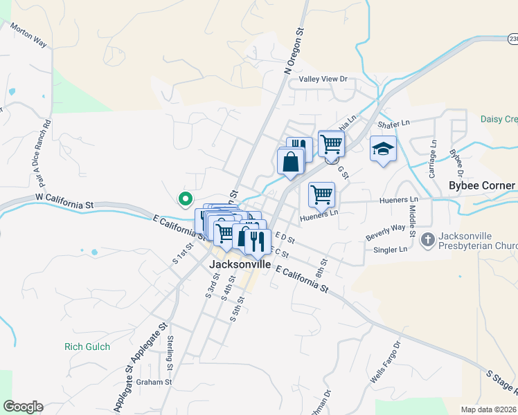 map of restaurants, bars, coffee shops, grocery stores, and more near 195 East E Street in Jacksonville