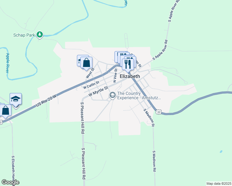 map of restaurants, bars, coffee shops, grocery stores, and more near 116 East Sycamore Street in Elizabeth