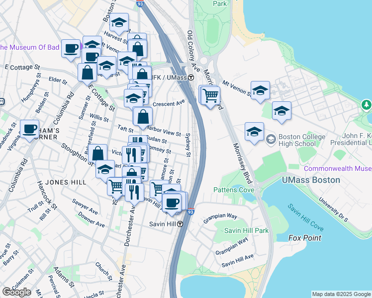 map of restaurants, bars, coffee shops, grocery stores, and more near 62-64 Sudan Street in Boston