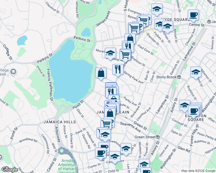map of restaurants, bars, coffee shops, grocery stores, and more near 17 Lakeville Road in Boston