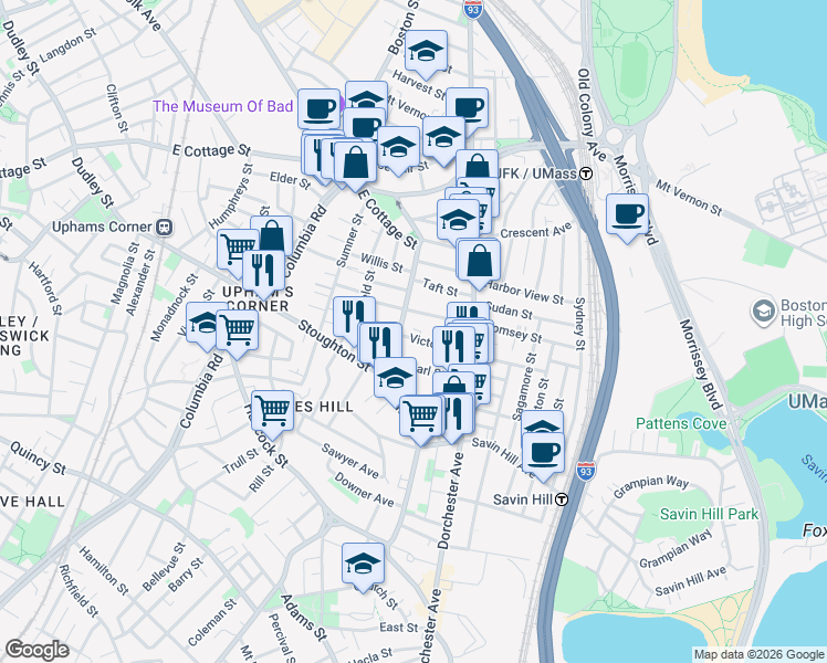 map of restaurants, bars, coffee shops, grocery stores, and more near 38 Pleasant Street in Boston