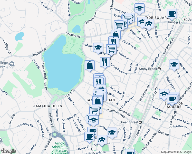 map of restaurants, bars, coffee shops, grocery stores, and more near 16 Lakeville Road in Boston