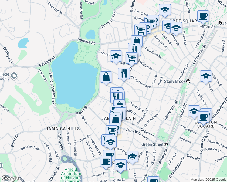 map of restaurants, bars, coffee shops, grocery stores, and more near 17 Lakeville Road in Boston