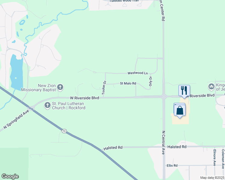 map of restaurants, bars, coffee shops, grocery stores, and more near 3938 Saint Malo Circle in Rockford