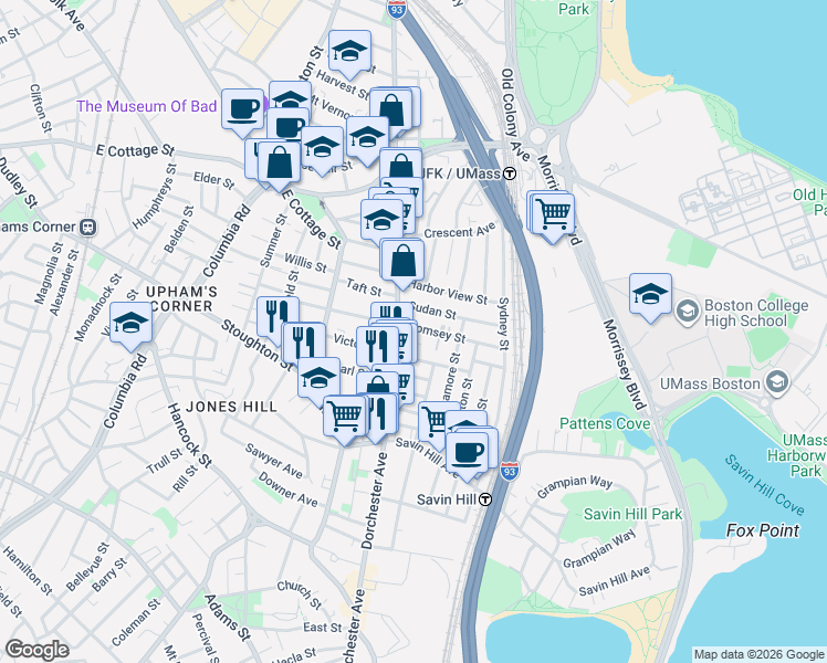 map of restaurants, bars, coffee shops, grocery stores, and more near in Boston