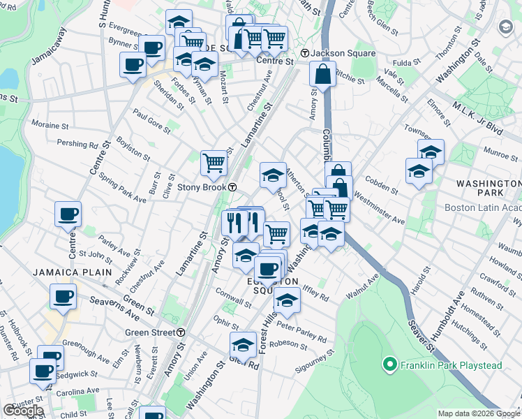 map of restaurants, bars, coffee shops, grocery stores, and more near 145 Boylston Street in Boston