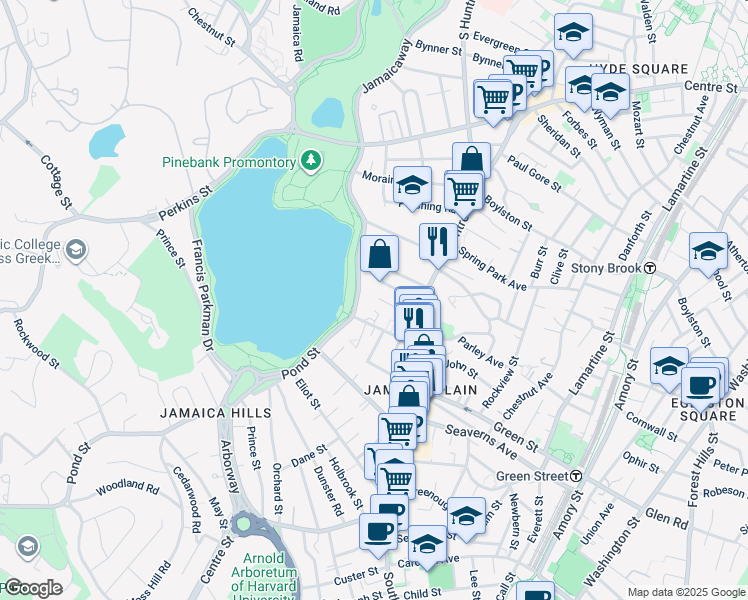 map of restaurants, bars, coffee shops, grocery stores, and more near 478 Jamaicaway in Boston