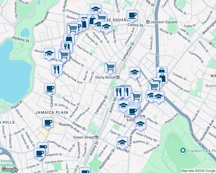 map of restaurants, bars, coffee shops, grocery stores, and more near 213 Lamartine Street in Boston