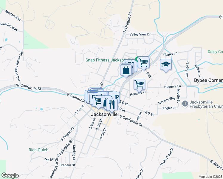 map of restaurants, bars, coffee shops, grocery stores, and more near 175 East E Street in Jacksonville