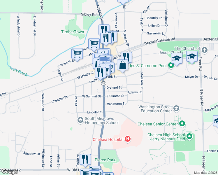 map of restaurants, bars, coffee shops, grocery stores, and more near 115 Orchard Street in Chelsea