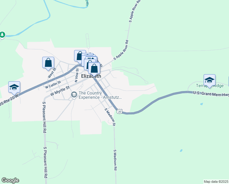 map of restaurants, bars, coffee shops, grocery stores, and more near 118 East Poplar Drive in Elizabeth