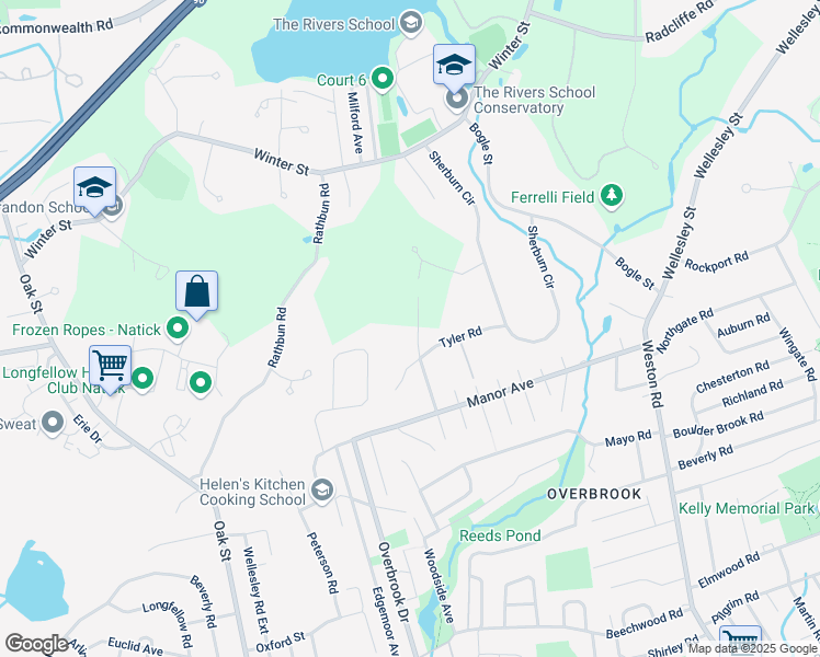 map of restaurants, bars, coffee shops, grocery stores, and more near 50 Oakdale Avenue in Weston
