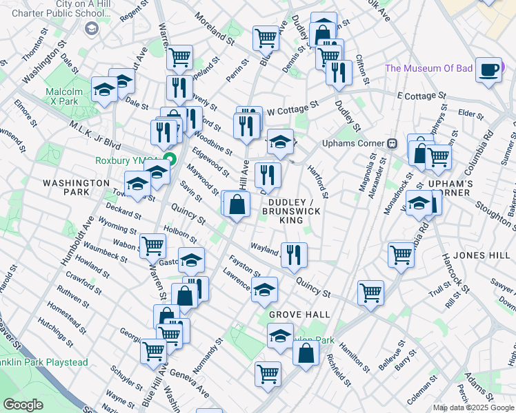 map of restaurants, bars, coffee shops, grocery stores, and more near in Boston