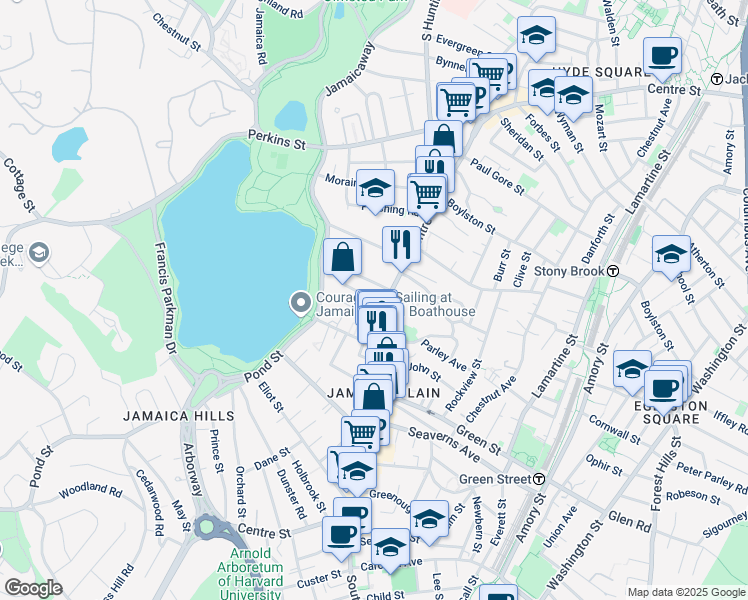 map of restaurants, bars, coffee shops, grocery stores, and more near 17 Lakeville Road in Boston