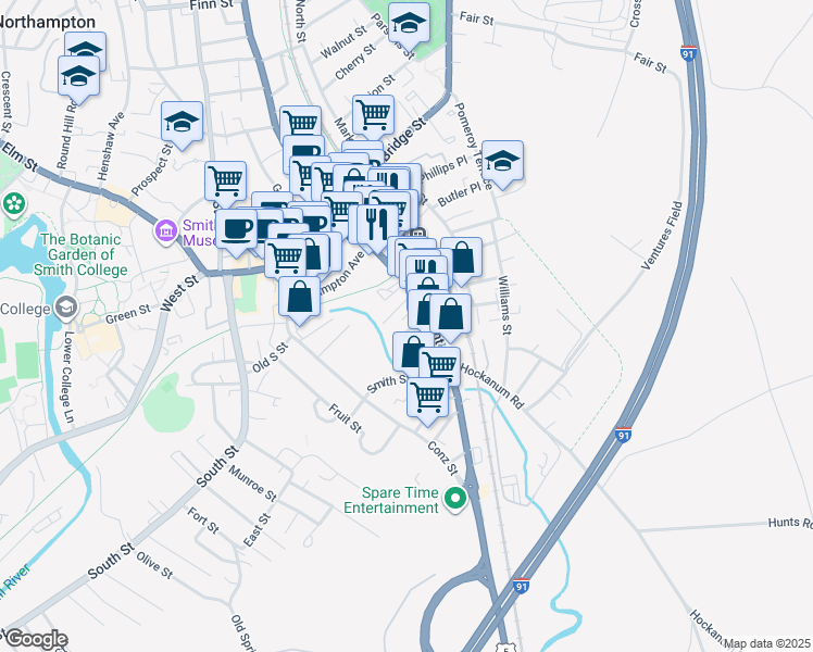 map of restaurants, bars, coffee shops, grocery stores, and more near 8 Kingsley Avenue in Northampton