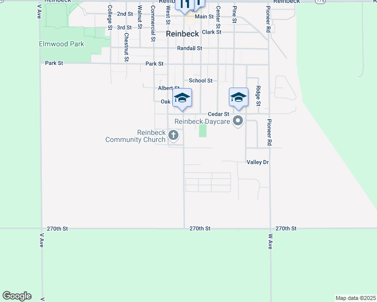map of restaurants, bars, coffee shops, grocery stores, and more near 505 Spruce Street in Reinbeck