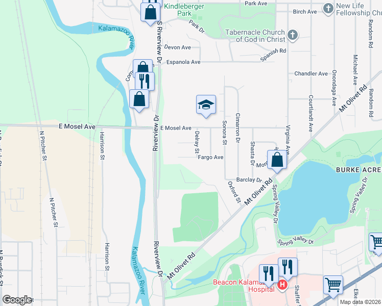 map of restaurants, bars, coffee shops, grocery stores, and more near 1072 Darwood Avenue in Kalamazoo