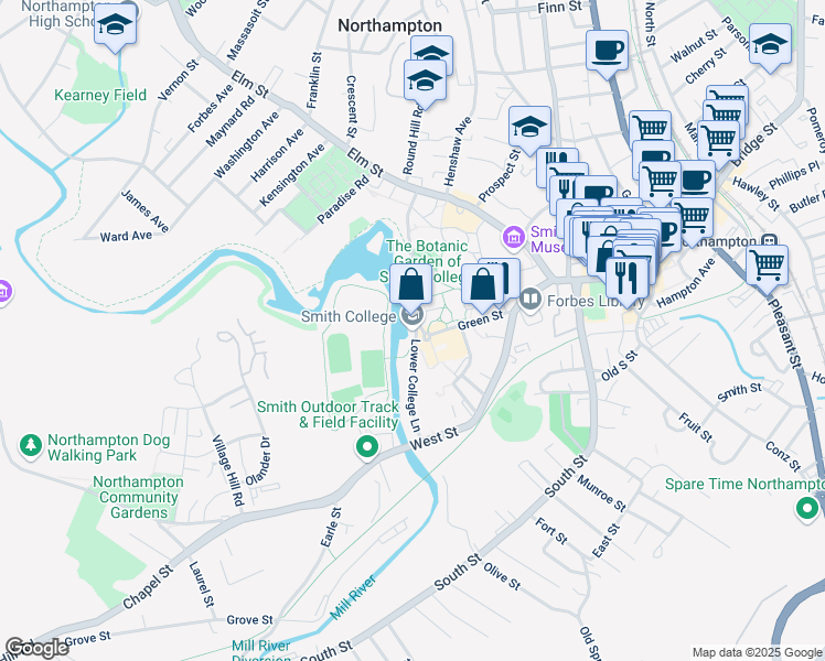 map of restaurants, bars, coffee shops, grocery stores, and more near in Northampton