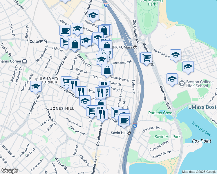 map of restaurants, bars, coffee shops, grocery stores, and more near in Boston