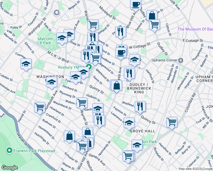 map of restaurants, bars, coffee shops, grocery stores, and more near 32-34 Savin Street in Boston