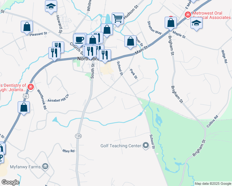 map of restaurants, bars, coffee shops, grocery stores, and more near 25 Greenland Circle in Northborough