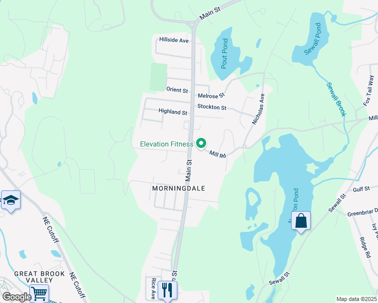 map of restaurants, bars, coffee shops, grocery stores, and more near 63 Main Street in Boylston