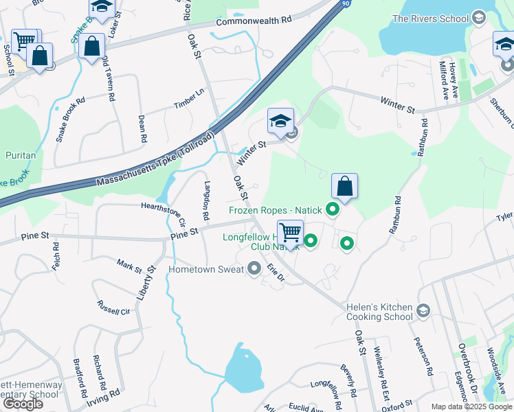 map of restaurants, bars, coffee shops, grocery stores, and more near 231 Oak Street in Natick