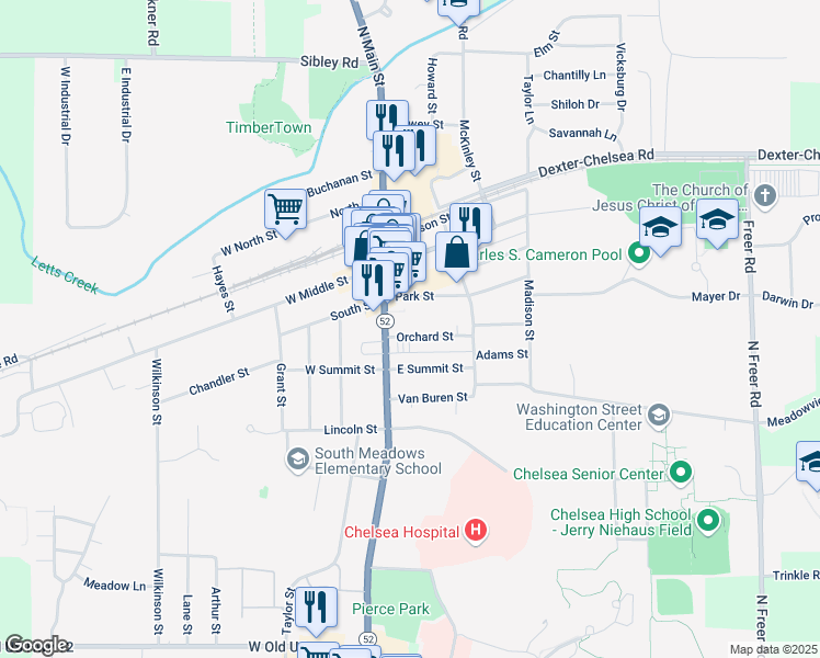 map of restaurants, bars, coffee shops, grocery stores, and more near 115 Orchard Street in Chelsea