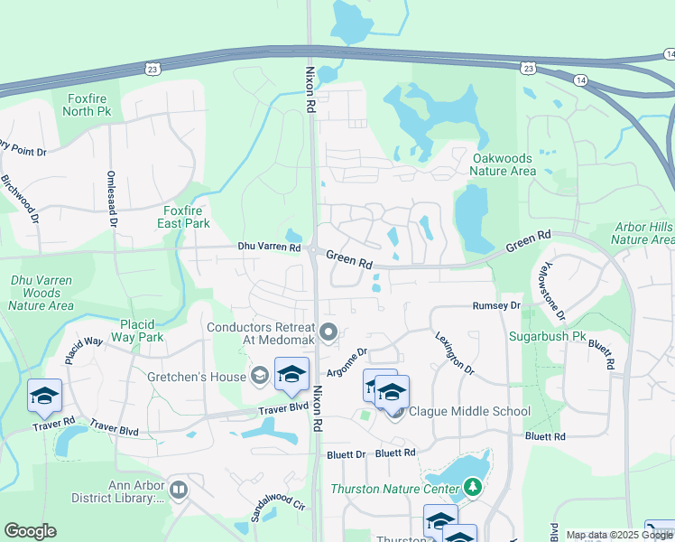 map of restaurants, bars, coffee shops, grocery stores, and more near 2783 Maitland Drive in Ann Arbor
