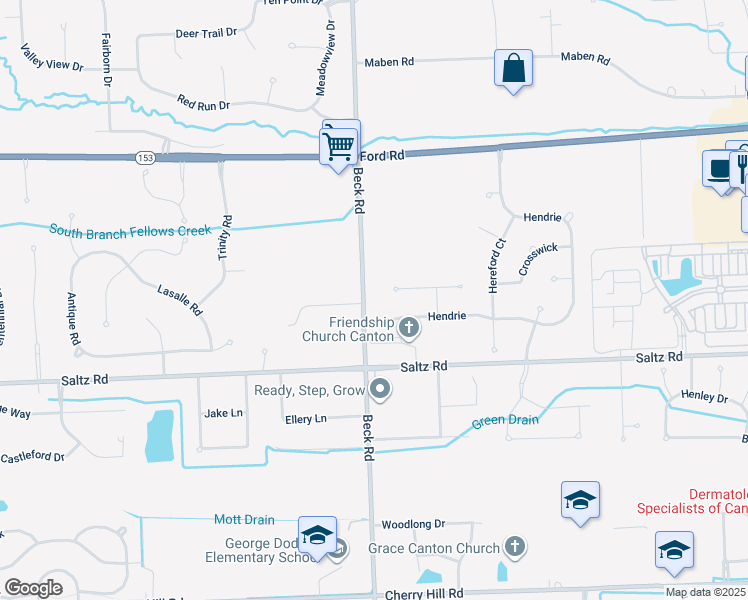 map of restaurants, bars, coffee shops, grocery stores, and more near 1356 Beck Road in Canton