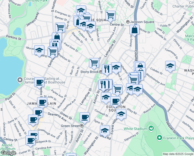 map of restaurants, bars, coffee shops, grocery stores, and more near 2 Lamartine Street in Boston