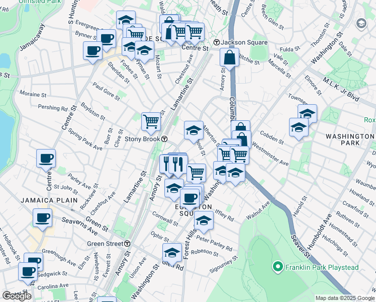 map of restaurants, bars, coffee shops, grocery stores, and more near 12 Boylston Place in Boston