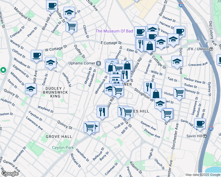 map of restaurants, bars, coffee shops, grocery stores, and more near 20 Arion Street in Boston