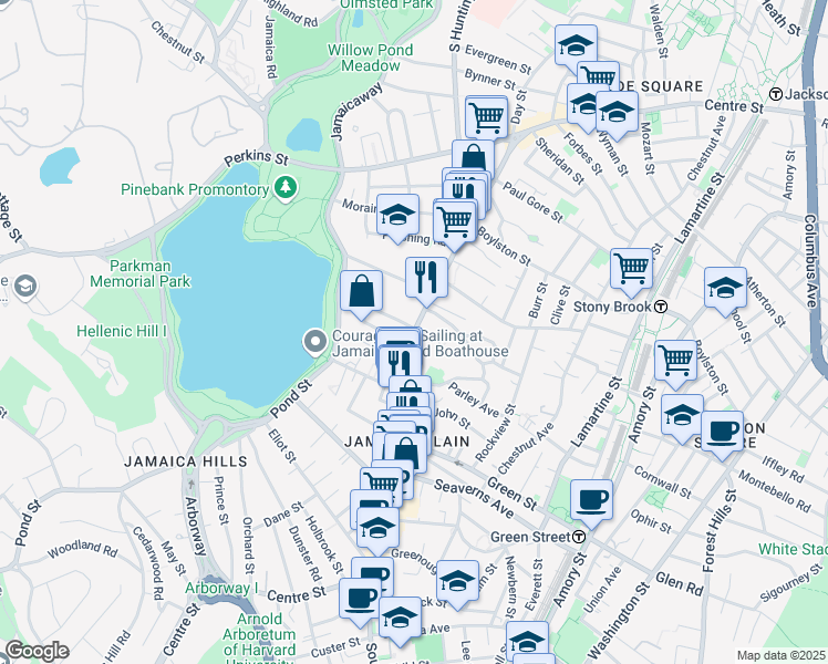 map of restaurants, bars, coffee shops, grocery stores, and more near in Boston