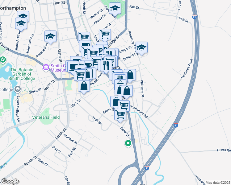 map of restaurants, bars, coffee shops, grocery stores, and more near 8 Kingsley Avenue in Northampton