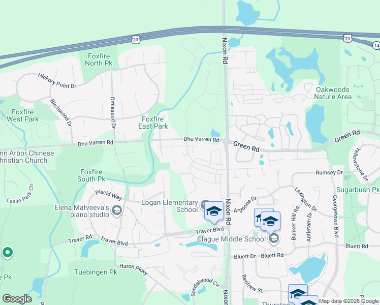map of restaurants, bars, coffee shops, grocery stores, and more near 2808 Rathmore Lane in Ann Arbor