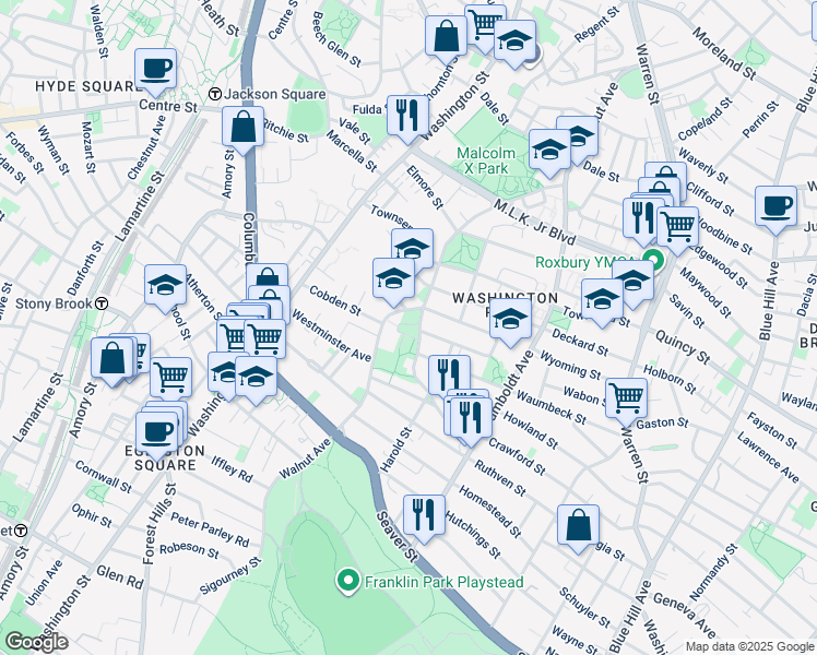 map of restaurants, bars, coffee shops, grocery stores, and more near 300 Walnut Avenue in Boston
