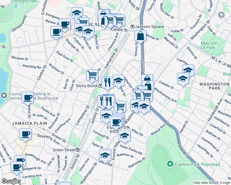 map of restaurants, bars, coffee shops, grocery stores, and more near 62 Boylston Place in Boston