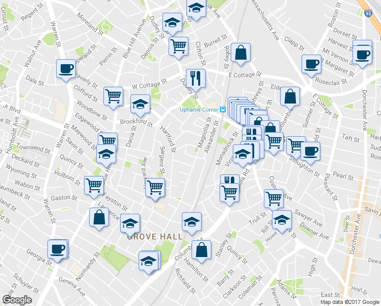 map of restaurants, bars, coffee shops, grocery stores, and more near 5 Half Moon Street in Boston