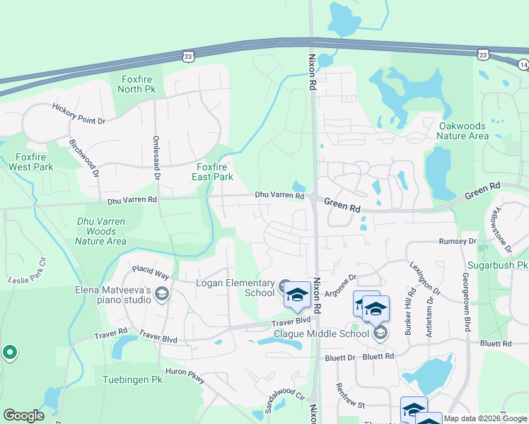 map of restaurants, bars, coffee shops, grocery stores, and more near 2808 Rathmore Lane in Ann Arbor