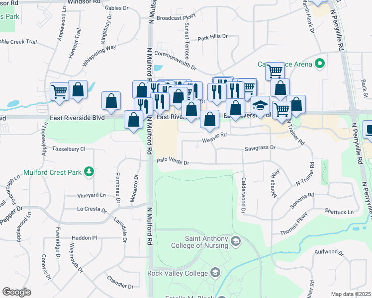 map of restaurants, bars, coffee shops, grocery stores, and more near 3851 Kaiser Lane in Rockford