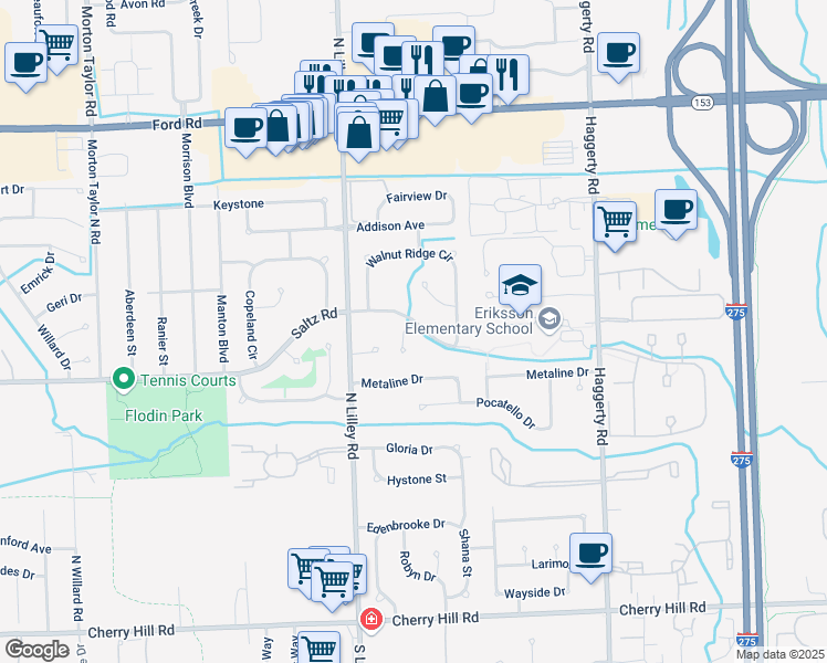 map of restaurants, bars, coffee shops, grocery stores, and more near 42065 Briarcliff Court in Canton